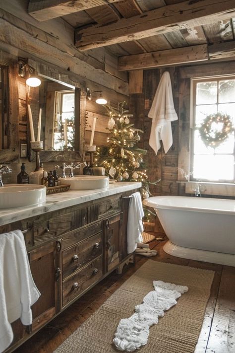 Rustic House Decor Ideas, Rustic Cottage Bathroom, Barndo Interior, Rustic House Decor, Unique Bathrooms, Rustic Bathroom Ideas, House Decor Ideas, House Aesthetics, Snow Cabin