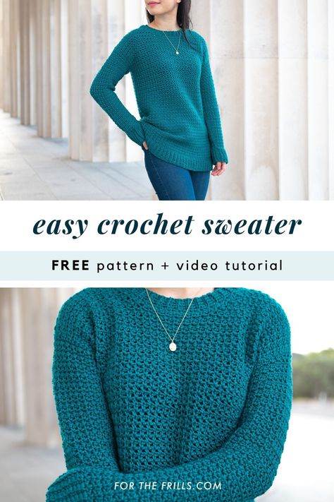 Crochet Jumper Free Pattern, Easy Crochet Sweater, Pullover Sweaters Pattern, Crochet Jumper Pattern, Crochet Sweater Design, Crochet Sweater Free, Crochet Sweater Pattern, Crochet Jumper, Crochet Sweater Pattern Free