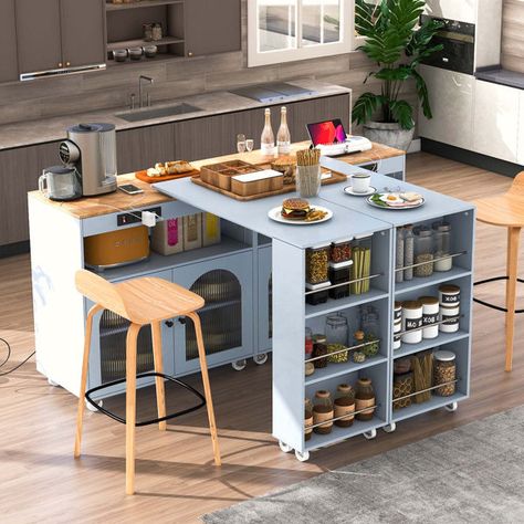 Wrought Studio Josuke Kitchen Island | Wayfair Kitchen Cabinets On Wheels, Tiny Appliances, Kitchen Cart Island, Kitchen Booth, Extended Table, Island On Wheels, Portable Kitchen Island, Mobile Kitchen Island, Kitchen Island On Wheels