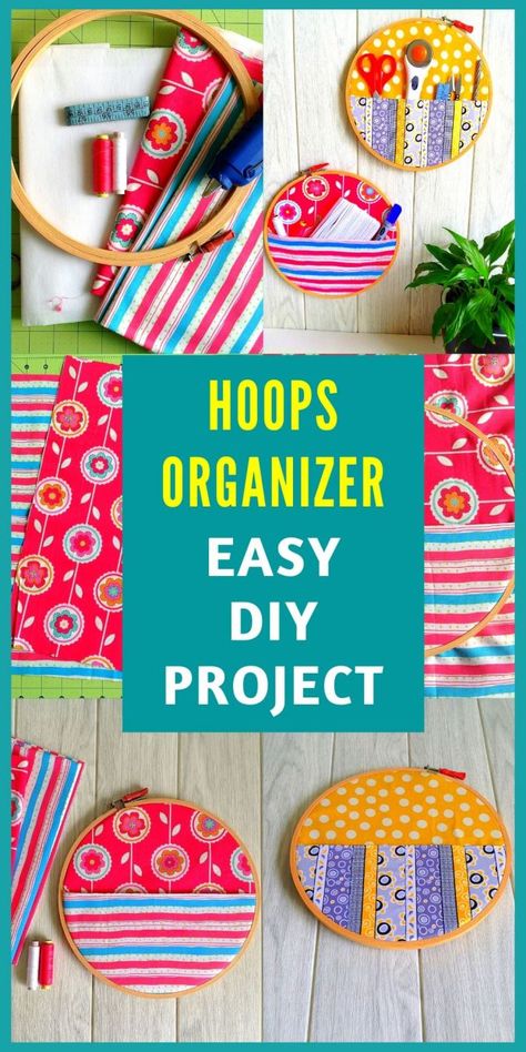 Learn how to make hoop organizers in minutes with this DIY tutorial. These organizers are perfect to tuck away your little things neatly and in style. You may use it to store you sewing or quilting supplies or anything else you wish. #hooporganizersdiy #howtomake #diyhooporganizers #fabrichooporganizers #hooporganizers #diyfabricorganizers #easydiycrafts #easydiygifts #easydiyhomedecor Quilting Hoops, Embroidery Hoop Art Diy, Embroidery Hoop Crafts, Embroidered Hoop, Diy And Crafts Sewing, Easy Diy Gifts, Baby Sewing Patterns, Hand Embroidery Flowers, Craft Room Storage