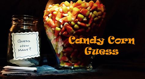 Creative ideas for the classic Candy Corn Guessing Game. This Halloween party game is perfect for kids and adults. Challenging Candy Corn Guess variations too. Candy Corn Guessing Game, Outdoor Halloween Party Games, Candy Corn Mix, Halloween Games Activities, Halloween Questions, Candy Dice Game, Trick Or Treat Games, Charades For Kids, Pumpkin Games