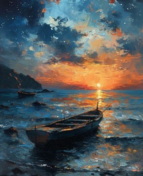 Ocean Landscape, Soyut Sanat Tabloları, Boat Painting, Landscape Art Painting, Nature Art Painting, Watercolor Canvas, Fantasy Art Landscapes, Art Inspiration Painting, Dreamy Art