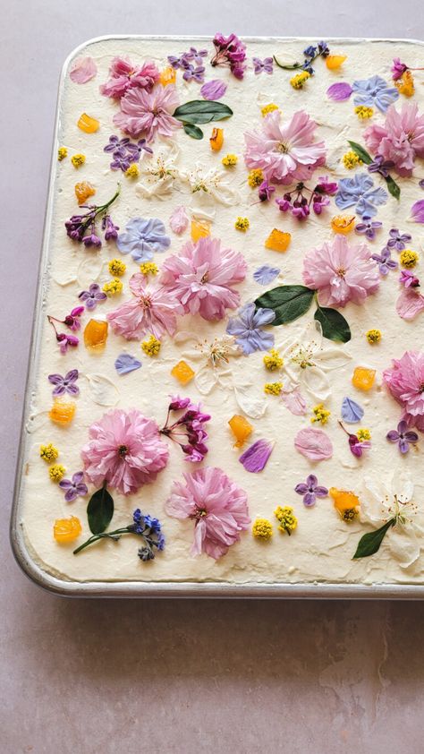 Carrot, Pineapple and Coconut Sheet Cake - Salt and Crumb Flower Sheet Cake, Coconut Sheet Cake, Coconut Sheet Cakes, Coconut Cream Cheese Frosting, Dole Pineapple, Pineapple And Coconut, Flower Sheets, Roasted Walnuts, Coconut Whipped Cream