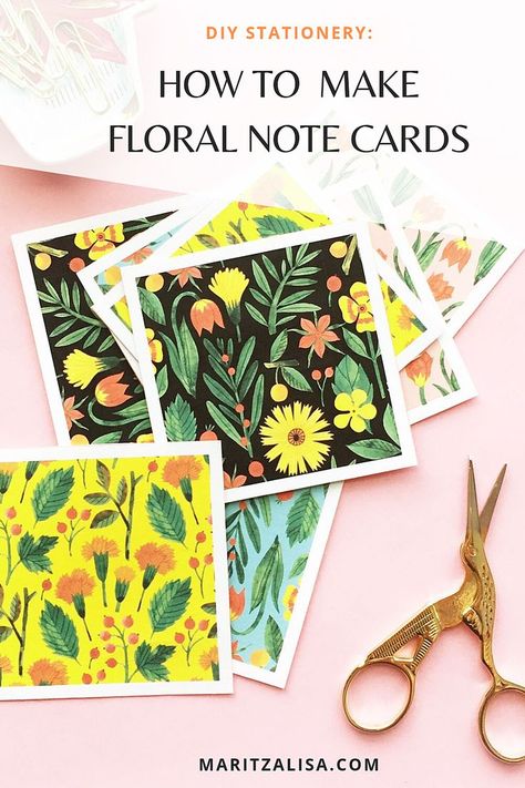 DIY Stationery: You'll love this DIY Paper Crafts tutorial on how to make these SUPER easy DIY Floral Note Cards! #diystationery #diynotecards #diypapercrafts #floralstationery #maritzalisa Diy Stationery Holder, Diy Stationery Storage, Diy Pencils, Diy Paper Clips, Diy Stationery Set, Paper Crafts Tutorial, Diy Stationery Organizer, Diy Stationery Paper, Cards Diy Easy