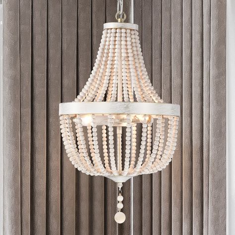 Warm Dining Room Ideas, Beaded Chandelier Bedroom, Beaded Flush Mount Light, Chandelier Over Bathtub, Coastal Lights, Kirsten Bell, Boho Pendant Light, Beaded Light Fixture, Wood Beaded Chandelier