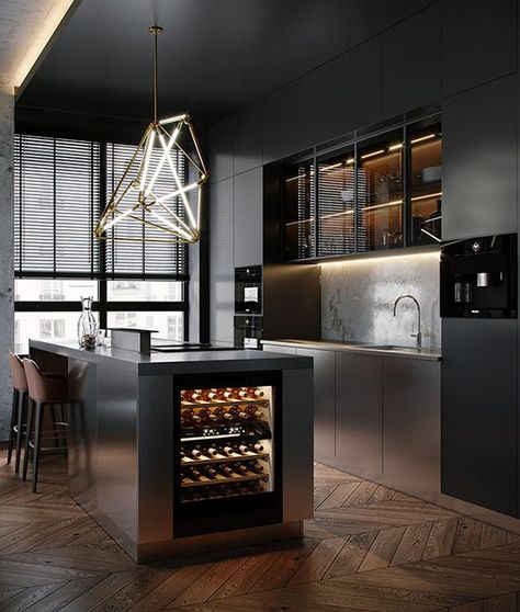 Dark Apartment, Modern Konyhatervezés, Modern Kitchen Design Luxury 2020, Loft Interiors, Kitchen Interior Design Modern, House Design Kitchen, Luxury Kitchen Design, Modern Kitchen Design Luxury, Kitchen Design Decor