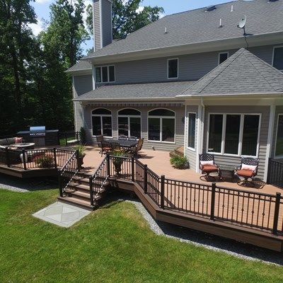 Custom Deck in Flemington NJ, with Trex Decking and Steel Framing Landscaping Around Deck, Backyard Decks, Garden Patios, Deck Renovation, Decking Ideas, Deck Remodel, Deck And Patio, Flemington Nj, Deck Pictures