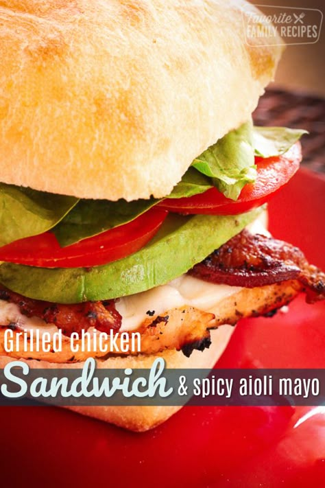 good Grilled Chicken Sandwich, especially with some grilled bacon, avocado, and a tangy aioli sauce. Grilled Chicken Avocado Sandwich, Aioli Mayo, Avocado Sandwich Recipes, Grilled Chicken Sandwich Recipes, Ciabatta Rolls, Grilled Chicken Sandwich, Grilled Bacon, Roast Beef Sandwich, Grilled Chicken Tenders