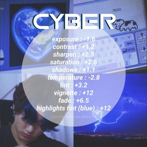 How To Make Cybercore Edits, Cyberpunk Photo Editing, Picsart Filters Aesthetic, Cyberpunk Edit Tutorial, Cybercore Edit Tutorial, Cybercore Amazon Finds, Egirl Pictures, Y2k Vsco Filter, Lovecore Aesthetic Blue