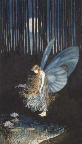 Fairy with head down & Lilly pond Ida Rentoul Outhwaite, Fairy Illustration, The Fae, Blue Fairy, Vintage Fairies, Fairy Magic, Flower Fairies, Fairies Elves, Alphonse Mucha