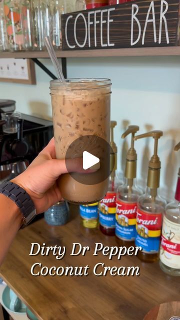 Jess | The Coffee RN on Instagram: "✨Dirty Dr Pepper Coconut Cream✨  Not my usual drink content but I got a lot of questions about this drink after I shared it in my stories last week!  If you can’t find the coconut Dr Pepper you can definitely use regular Dr Pepper with a splash of coconut syrup  I used: @drpepper Zero Sugar Coconut Cream  @chobani Sweet Cream creamer Ice  #dirtysoda #dirtydrpepper #coconutcream #zerosugar #drinksofinstagram #drinksofsummer #aesthetic" Dr Pepper Creamy Coconut, Dr Pepper Coconut Cream, Dirty Dr Pepper Recipe, Dirty Dr Pepper, Soda Drinks Recipes, Vanilla Drinks, Diet Dr Pepper, Coconut Creamer, Coconut Syrup