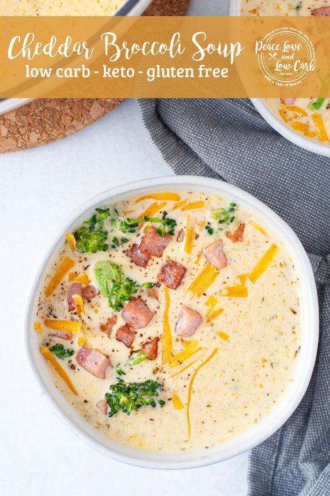 Keto Broccoli Cheddar Soup, Low Carb Broccoli, Soup With Ham, Peace Love And Low Carb, Keto Broccoli, Low Carb Soup Recipes, Broccoli Cheese Soup Recipes, Cheese Soup Recipes, Ham Soup