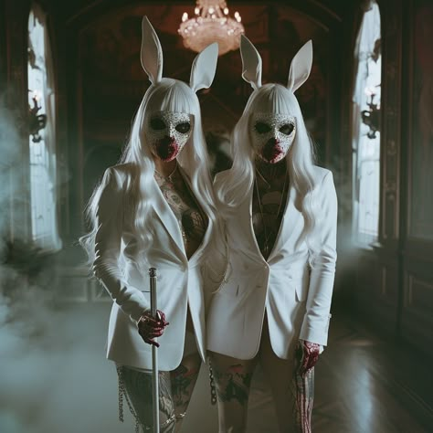 🐰 🩸 collab with @demi_is_bck 🩸 🐰 Evil Bunny Costume, Bunny Outfit Halloween, Monster Woman, Best Friend Costumes, Evil Bunny, Friend Costumes, Bunny Aesthetic, Dark Circus, Bunny Costume