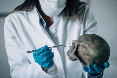 Forensic Science by microgen. Forensic Science in Lab. Forensic Scientist examining skull with evidences #AD #microgen, #Lab, #Forensic, #Science Lab Scientist, Forensic Scientist, Teaching Biology, Forensic Science, Science Photos, Organic Chemistry, Science Lab, Human Skull, Forensic