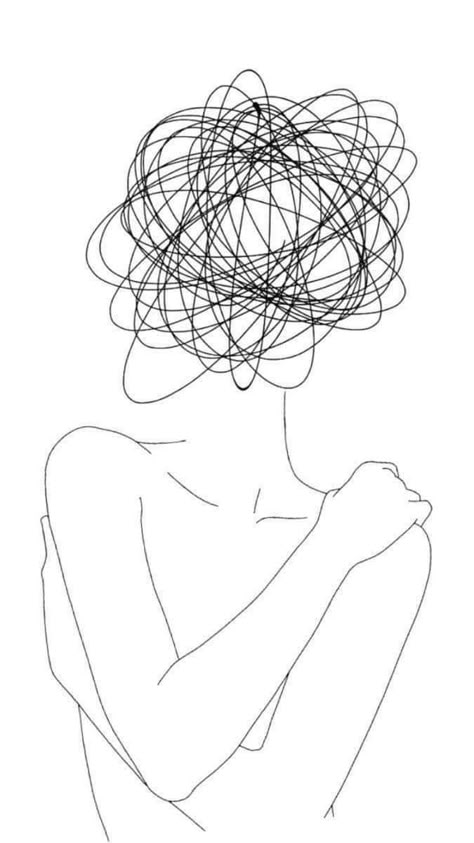 Simplistic Line Art, Cloudy Mind Tattoo, Confusion Tattoo, Dissociated Tattoo, Line Art Design Tattoo, Insecurity Tattoo, Drawing About Overthinking, Overthinker Art Drawing, Confused Tattoo