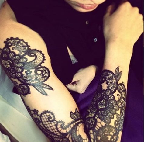 On the shoulder and move it up some. Love the lace! Lace Sleeve Tattoos, Lace Tattoo Design, Girls With Sleeve Tattoos, Lace Tattoo, Full Sleeve Tattoos, Sailor Jerry, Sleeve Tattoos For Women, Hip Tattoo, Tattoo Sleeve Designs