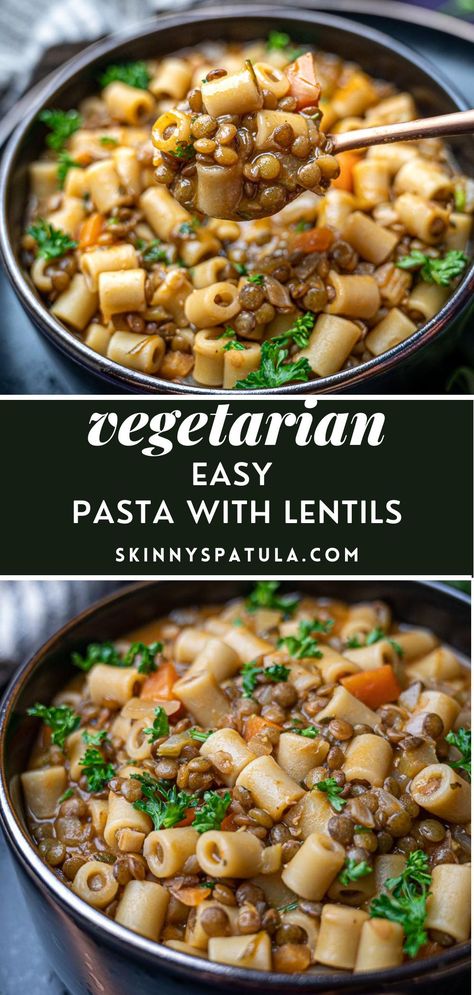 Pasta With Lentils, Lentil Pasta Recipe, Vegan Lentil Soup, Lentil Dishes, Lentil Pasta, Small Pasta, Veggie Soup, Tasty Vegetarian Recipes, Lentil Recipes