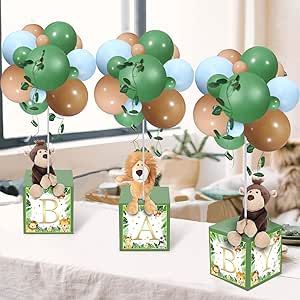 Lenwen 3 Sets Jungle Animal Decoration for Baby Shower, Baby Letter Boxes Baby Shower Table Centerpiece Stuffed Animals Balloon with Stand Animal Plush Baby Boxes for Party(Jungle Animal, Cute) Safari Theme Centerpieces, Animal Baby Shower Centerpieces, Baby Shower Table Centerpiece, Safari Centerpieces, Jungle Animals Decorations, Wild Baby Shower, Safari Baby Shower Boy, Baby Shower Table Centerpieces, Letter Boxes