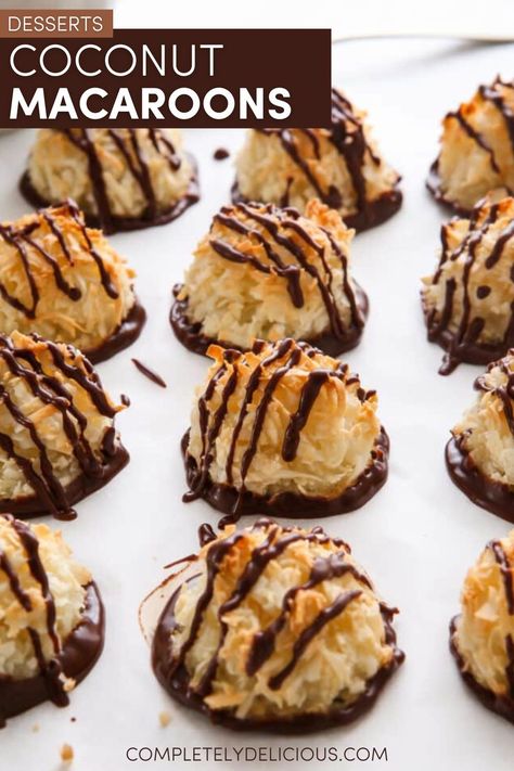 These coconut macaroons are moist and chewy, with just the right amount of sweetness. Drizzled with chocolate ganache, they’re an irresistible treat! These macaroons are never dry, won’t fall apart, and have the absolute best texture. The outsides are toasted and nutty, and insides are so soft and chewy. | how to make coconut macaroons | homemade macaroons easy | homemade macaroons recipe | macaroons with coconut | how to make macaroons step by step recipes | coconut dessert recipes Macaroons Easy, Chocolate Coconut Macaroons, Coconut Macaroons Easy, Coconut Macaroon, Just One Cookbook, Coconut Macaroons Recipe, Cookie Sandwich, Macaroon Recipes, Japanese Recipes