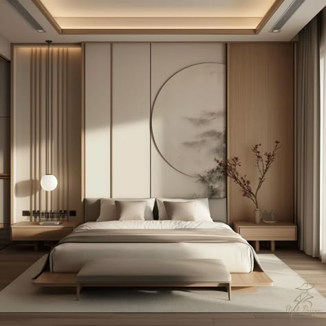 Japandi Luxury Bedroom, Bed Back Ideas, Japandi Style Bedroom, Minimal Bedroom Design, Retreat Bedroom, Bed Panel, Bedhead Design, Bedroom Minimal, Art Tattoos Men