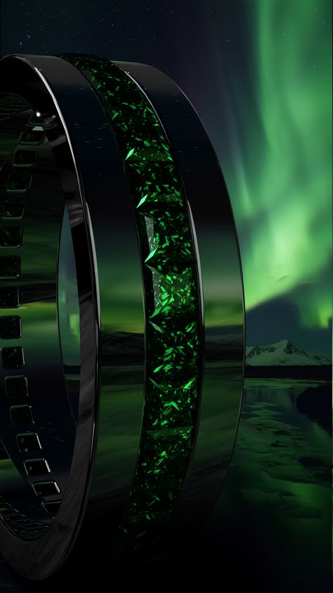 Inspired by the beauty of the northern lights, this men's wedding ring features a unique black gold band and a mesmerizing emerald stone. Like the aurora borealis, this ring's striking design captures the magic and wonder of nature, making it the perfect symbol of your everlasting love. #photography#nature#green#auroraborealis#northenglow#MensWeddingBands#MensWeddingRing #GroomStyle#GroomsAccessories#MensJewelry#WeddingBandEnvy#WeddingRingGoals#MensFashion#MensStyle Emerald Engagement Ring Men, Engagement And Wedding Ring Sets, Slytherin Wedding, Green Wedding Band, Groom Wedding Band, Emerald Engagement Ring Green, Emerald Stone Rings, Gold And Emerald, Engagement And Wedding Ring