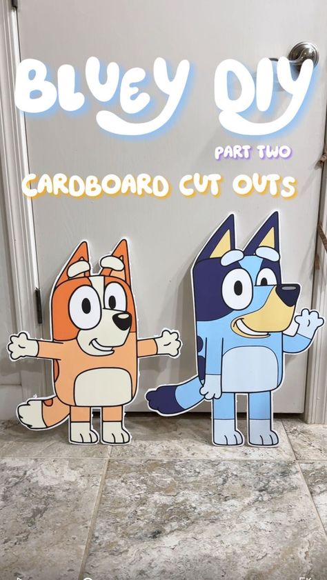 michelle rother | SAVE this DIY character cardboard cut out craft for your next party. You can easily do this with ANY birthday theme ! I ordered (2) 18x24… | Instagram Bluey Bingo Cardboard Cutouts, Bluey Character Cutouts Diy, Diy Character Cutouts, Bluey Cardboard Cutout, Bluey Diy Party Decor, Bluey Diy Decor, Diy Bluey Cutouts, Bluey Bulletin Board Ideas, Diy Bluey Decorations