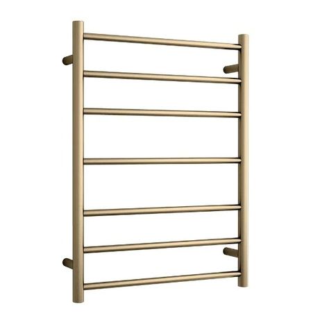 Heated Towel Rails are an affordable luxury for every bathroom for warming and drying your towels. The SR44MBB Heated Towel Rail is a 600x800mm 7 bar Brushed Brass ladder rail which features multiflex wiring. This size of the rail makes it ideal for holding two towels. The Brushed Brass finish is designed to provide a match to your Brushed Brass tapware. Brushed Brass Tapware, Brass Tapware, Towel Heater, Electric Towel Rail, Towel Ladder, Bathroom Design Trends, Heated Towel Rail, Heated Towel, Drying Towels