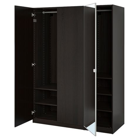 PAX / REPVÅG/VIKEDAL Wardrobe combination - black-brown/mirror glass - IKEA Ikea Wardrobe Pax, Brown Wardrobe, Powder Coating Wheels, Pax Planner, Armoire Ikea, Armoire Pax, Armoire Wardrobe Closet, Ikea Wardrobe, Ikea Pax Wardrobe