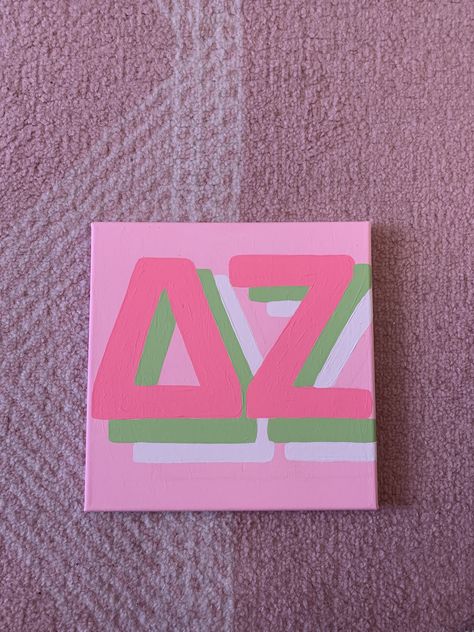 Dz Canvas Painting, Zeta Canvas Painting, Sorority Canvas Paintings Delta Zeta, Sorority Canvas Sigma Kappa, Green Sorority Canvas, Simple Sorority Canvas, Delta Zeta Painting Canvases, Kappa Delta Art, Delta Gamma Paintings