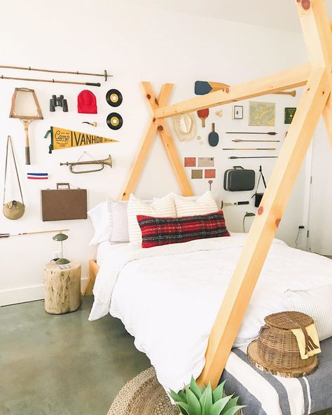 Mel on Instagram: “When I started the Airbnb back in May 2019, I knew I wanted a red plaid pillow for the Moonrise Kingdom Khaki Scout bed to add a camping…” Red Plaid Pillows, Moonrise Kingdom, Plaid Pillow, Red Plaid, Blackberry, Toddler Bed, Springs, Nursery, Camping