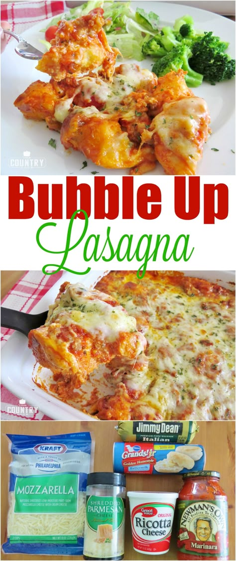 Bubble Up Lasagna, Bubble Up Casserole Recipes, Bubbleup Recipes, Bubble Up Bake Recipes, Biscuit Bubble Up Recipes, Bubble Bake Recipes, The Country Cook Recipes, Bubble Up Recipes, Cheese Biscuits Recipe