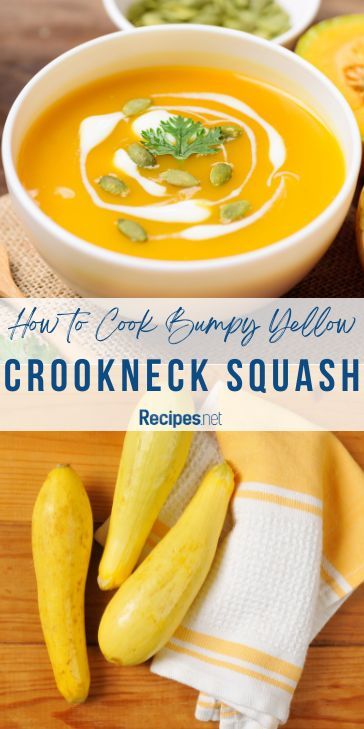 a bowl of soup made from Bumpy Yellow Crookneck Squash and a couple of raw squashes below Meal Prep Food Ideas, Prep Food Ideas, Crookneck Squash Recipes, Yellow Crookneck Squash, Cooking Yellow Squash, Cooking Techniques Basic, Yellow Squash Soup, Healthy Squash Recipes, Crookneck Squash