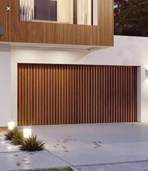 Wood Slat Garage Door, Outdoor Styling, Modern Garage Doors, Wood Garage Doors, Modern Garage, Exterior Paint Colors For House, Exterior Paint Colors, Wood Slats, Garage Door