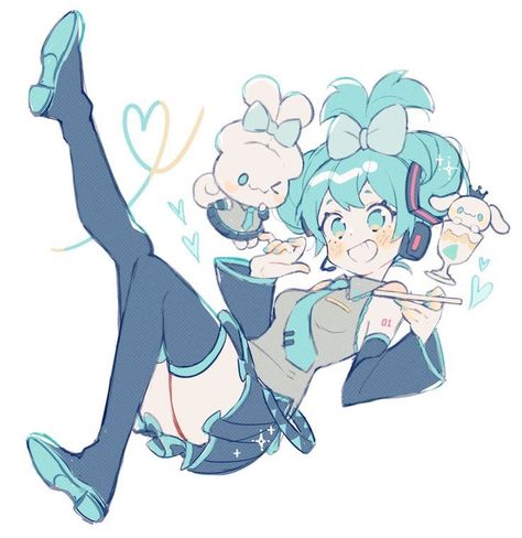 Miku Hatsune Chibi, Miku Hatsune Vocaloid, Miku Chan, Vocaloid Characters, Foto Poses, Arte Sketchbook, Dessin Adorable, Cute Art Styles, Art Inspiration Drawing