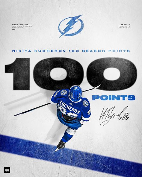 💯 season points for @nikitakucherov86 *Unused client work #NHL #Lightning #Kucherov | Instagram Sports Design Ideas, Sports Design Inspiration, Sport Poster Design, Hockey Games, Sports Graphics, Sports Graphic Design, Tampa Bay Lightning, March 19, Sport Poster