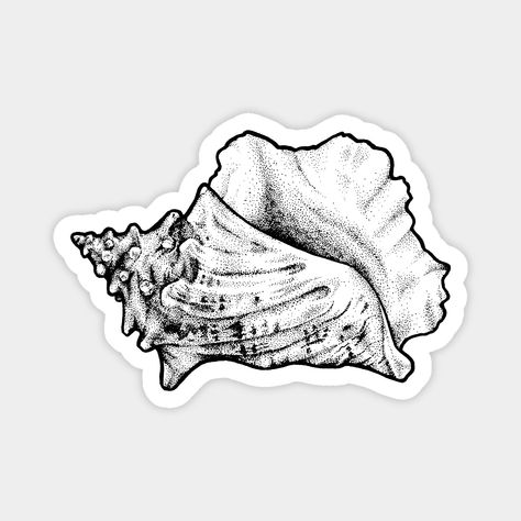 Conch Salad, Shell Sticker, Tupac Art, Shell Drawing, Shell Tattoos, Tribute Tattoos, Conch Shells, Black And White Stickers, Tattoo Project