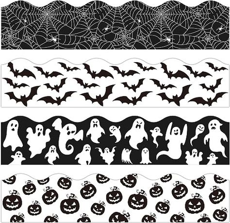 Amazon.com: Whaline 69Ft Halloween Bulletin Board Borders Pumpkin Bat Ghost Spider Decoration Borders White Black Trim Border Bulletin Board Stickers for School Classroom Office Party Decoration, 4 Designs : Office Products Border Bulletin Board, Stickers For School, School Kids Activities, Halloween Bulletin Boards, Elegant Touch Nails, Pumpkin Patterns, Spider Decorations, Fall Classroom, Halloween Elements