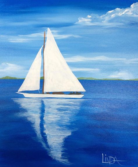 Easy Sail Boat Paintings, Painting Boats Acrylic, Boat Painting Simple, Boating Painting, Sail Boats Painting, Painted Sailboats, Sail Painting, Boat Acrylic Painting, Painting Sailboats