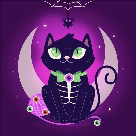 Canvas Paintings Ideas, Halloween Cat Illustration, Cute Halloween Images, Chic Halloween Decor, Halloween Magic, Halloween Images, Cat Posters, Halloween Pictures, Vector Hand