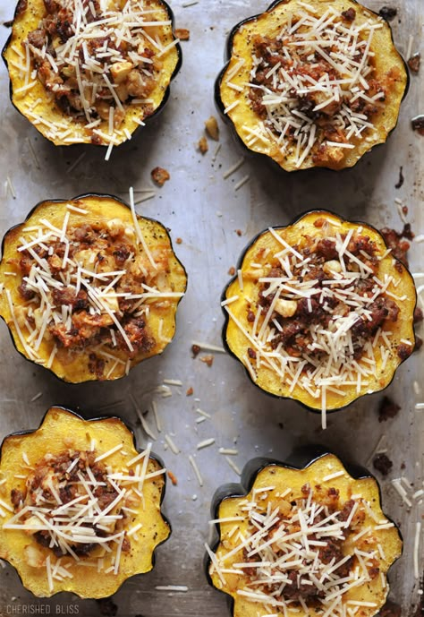 Apple Stuffed Acorn Squash, Sausage Stuffed Acorn Squash, Stuffed Acorn Squash, Acorn Squash Recipes, Acorn Squash, Fall Food, Perfect Appetizers, Squash Recipes, Vegetable Sides