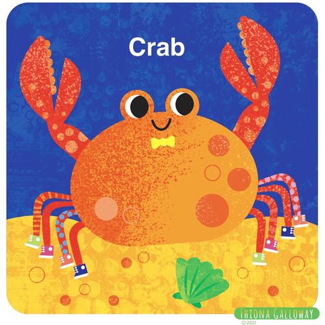 Mr Crab, Shell Illustration, Crab Illustration, Childrens Illustrations, Children’s Books, Crab, Character Inspiration, Bow Tie, Mural