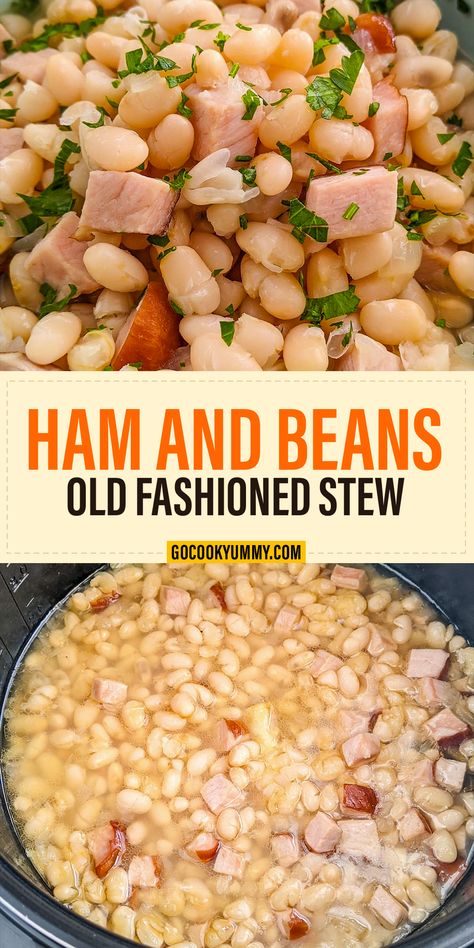 Let Old Fashioned Ham and Beans Stew transport you to a world of comforting, timeless flavors. With its simple yet satisfying combination of ham, beans, garlic, and onion, this dish has been a favorite for generations. It's the perfect choice for cold days when you need a bowl of nostalgia to warm your heart. Whether you're using a slow cooker, stovetop, or pressure cooker, the result is a delicious, soul-nourishing meal that brings back cherished memories of family gatherings. Crockpot Ham And Beans No Soak, Ham And Beans Stovetop Dry Beans, Northern Beans And Ham Stovetop, Ham Hock And Beans Stovetop, Ham And Beans Stovetop, Old Fashioned Ham, Navy Beans And Ham, Ham Beans, Beans Stew