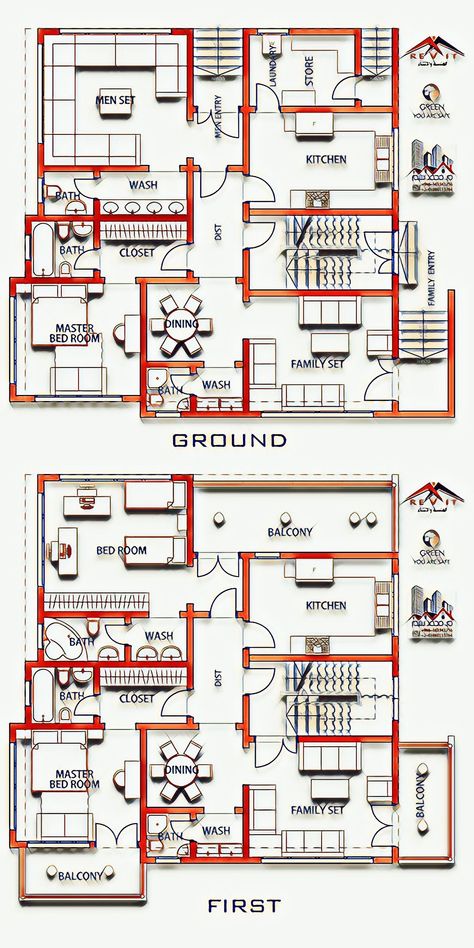 Four Bedroom House Plans, Drawing House Plans, Ideas For House, Two Story House Design, 2bhk House Plan, Small Villa, Bungalow Floor Plans, Affordable House Plans, House Plans One Story