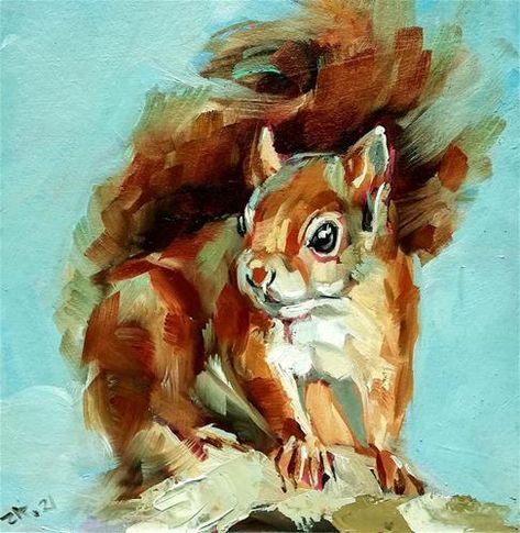 Forest Animals Art, Squirrel Painting, Mini Oil Painting, Woodland Wall Art, Painting Animals, Woodland Wall, Oil Painting Inspiration, Chicken Painting, Wildlife Artwork