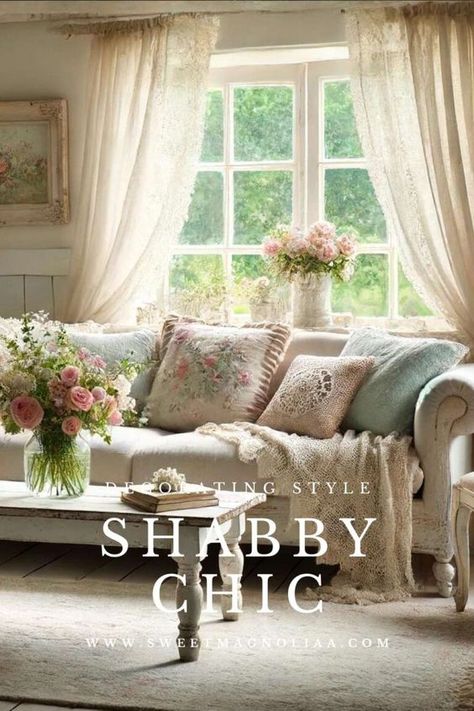 A Guide to Shabby Chic Interior Design Style - Sweet Magnoliaa Shabby Chic Interior Design Style, 3d Epoxy Floor Designs, 3d Epoxy Floor, Chic Living Room Furniture, Sustainable Living Room, Epoxy Floor Designs, French Country Decorating Living Room, Vintage Shabby Chic Decor, Shabby Chic Interior Design