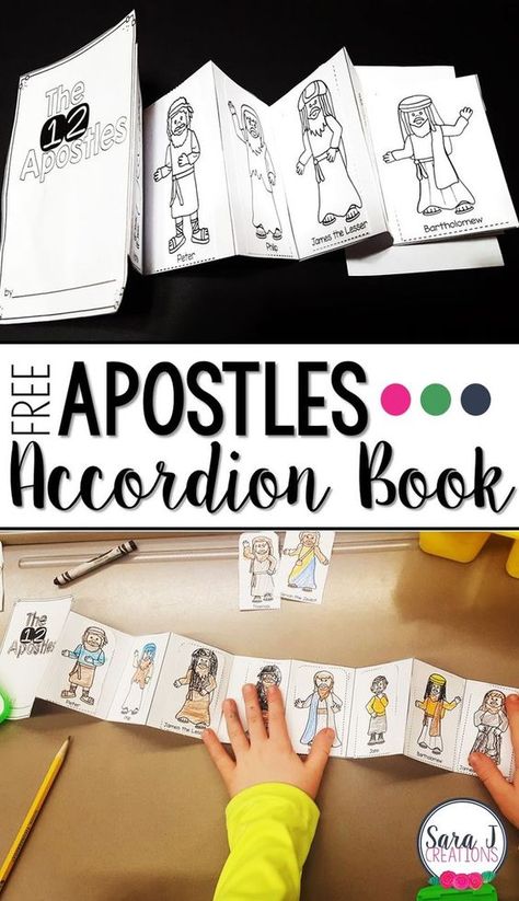 Free 12 Apostles accordion style mini book is the perfect activity for kids learning about the followers of Jesus. Biblical Crafts, Mass Activities, Bible Homeschool, The 12 Apostles, Christian Ideas, Sabbath School, 12 Apostles, Bible Story Crafts, Preschool Bible