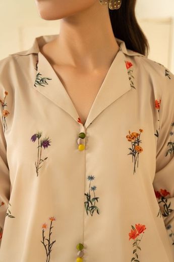 Printed Fabric Dress Designs, Kurta Shirt Designs Women, Shirt Trouser Designs, Printed Kurta Designs Women Casual, Designs For Suits, Same Print Kurta And Pants, Shirt Style Kurti Designs, Printed Trouser Design, Floral Printed Kurti Designs Latest