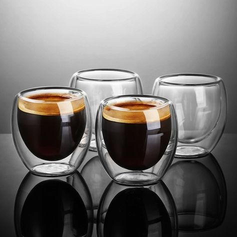 Handle Mugs, Whiskey Cups, Glass Cup Set, Double Wall Glass, Glass Coffee Cups, Glas Art, Cappuccino Cups, Double Glass, Cafe Latte