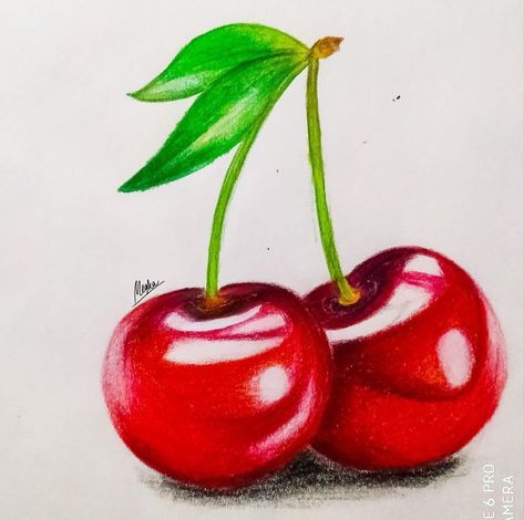 Colored Pencil Artwork Ideas, Cherry Drawing, Fruit Art Drawings, Color Pencil Sketch, Desen Realist, Prismacolor Art, Fruits Drawing, Realistic Pencil Drawings, Colored Pencil Artwork