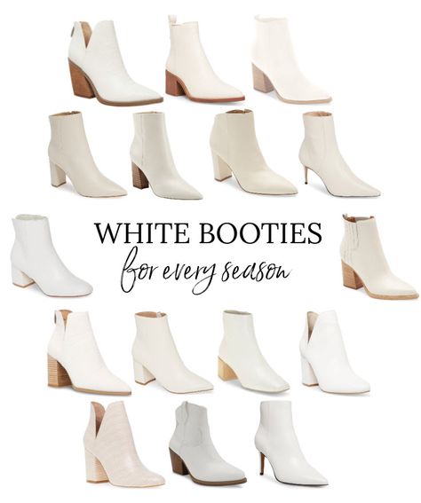 White Booties Outfit Spring, White Booties Outfit Winter, Cream Booties Outfit, White Boots Outfit Ankle Booties, White Bootie Outfits, White Booties Outfit Fall, Block Heel Outfit, Ankle Boots Outfit Summer, White Ankle Boots Outfit